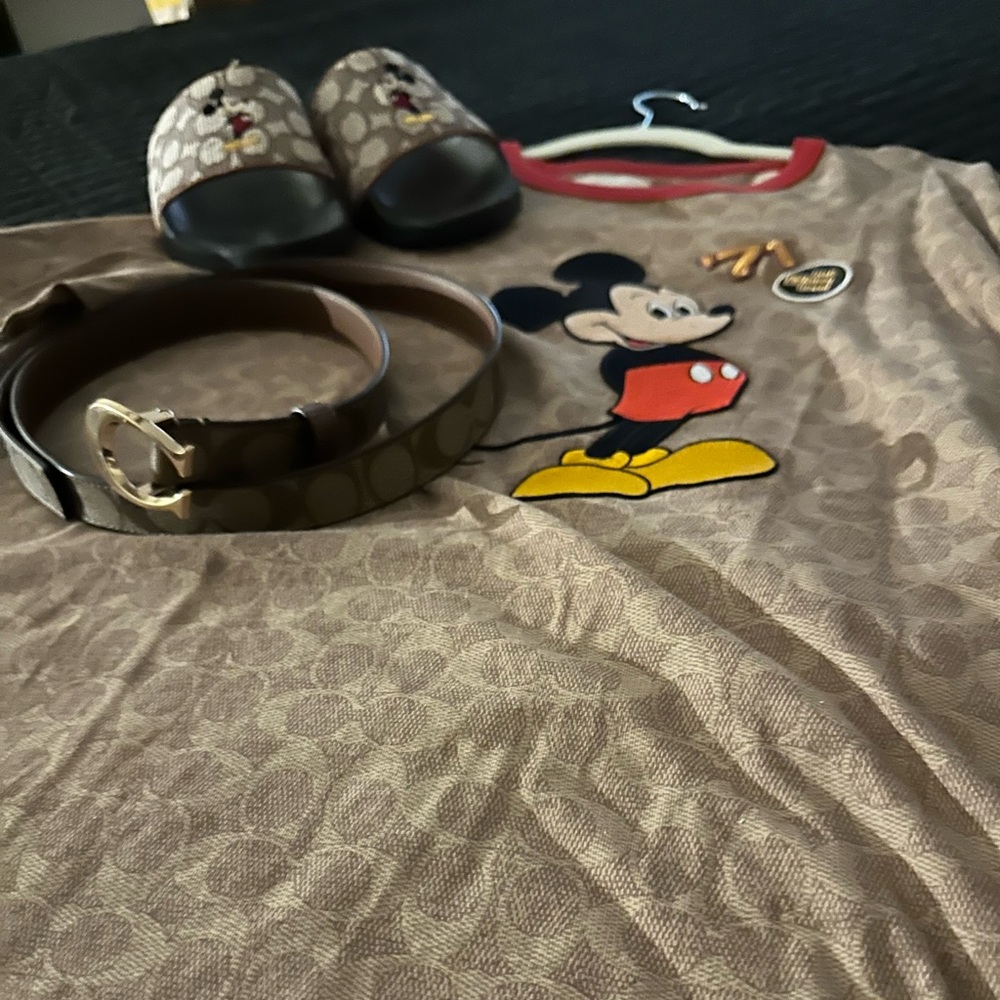 Authentic Coach Mickey Mouse slides, belt and shirt-MUST PURCHASED ALL 3